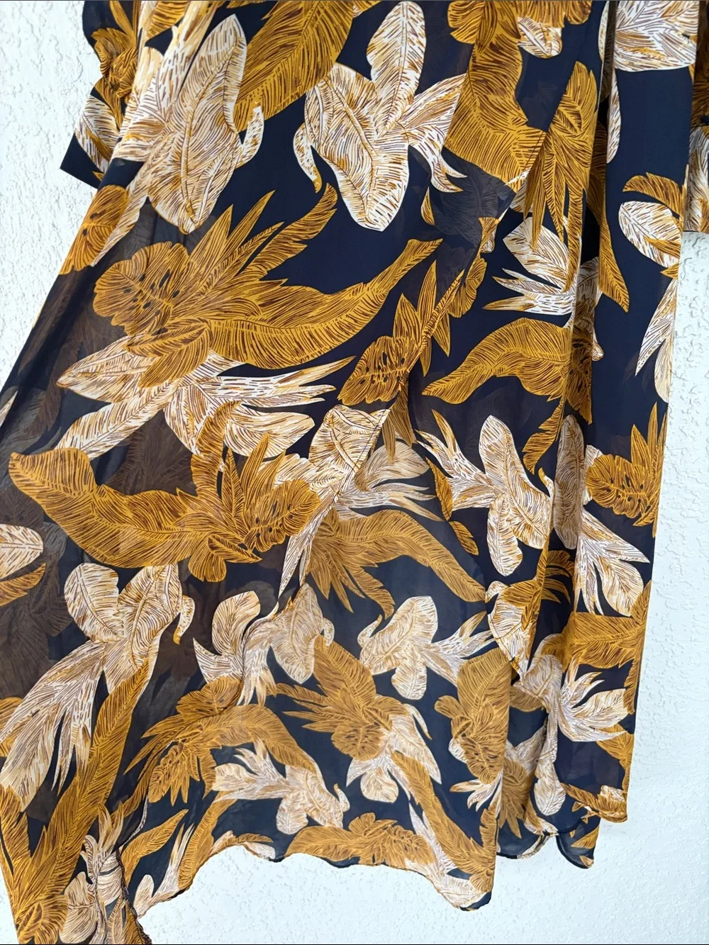 Pink Stitch Floral Print maxi dress in Mustard & Black open front size L - Picture 5 of 13